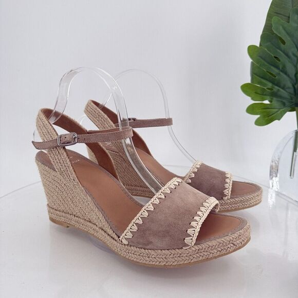 Aquatalia Jiliana Suede Stitch Wedge Espadrille Sandals Size 11 Waterproof Tan - Picture 2 of 15